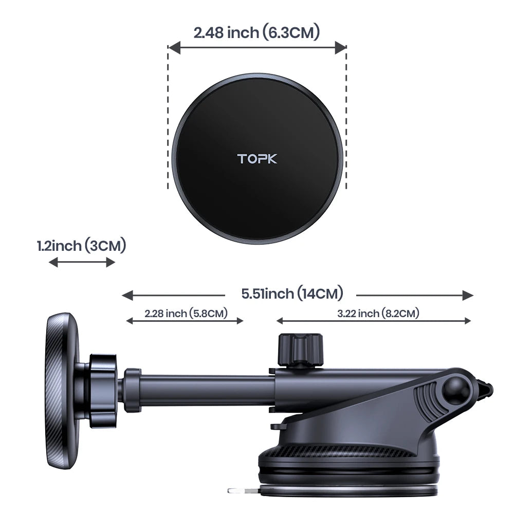 TOPK Fits MagSafe Car Mount for Universal Dashboard,