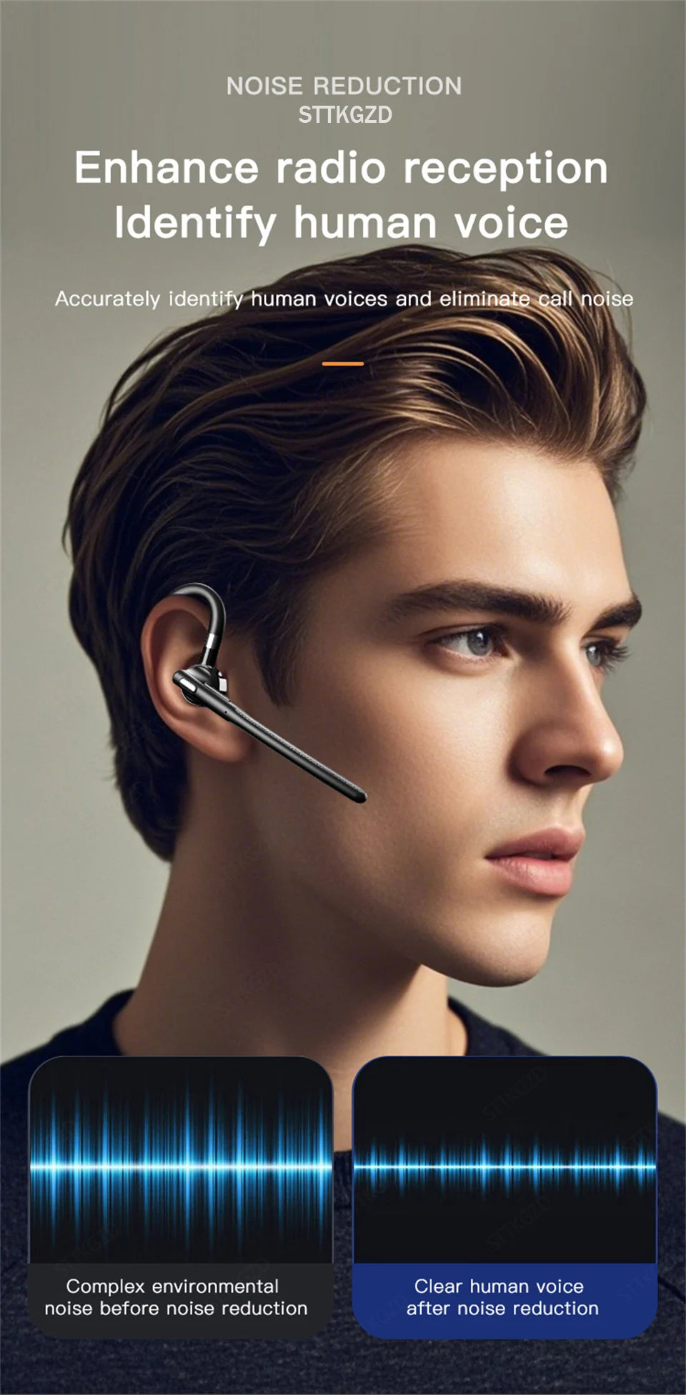Wireless Headphones With Dual Microphone Bluetooth Earphone ENC Noise Cancelling Hands-free Headset Busines Auriculares Driving