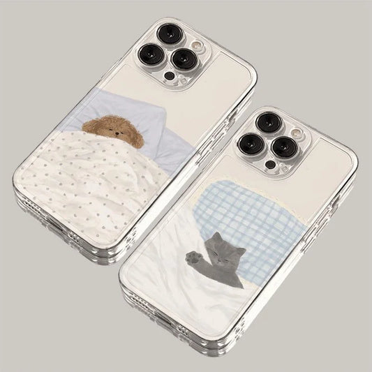 Dog Cat Couple Phone Case For iPhone