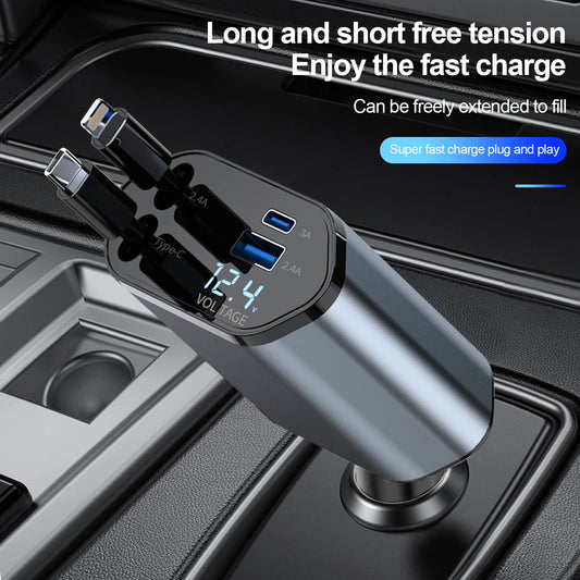 Retractable Car Charger, 4 in 1 Fast Charging Car Charger 100W