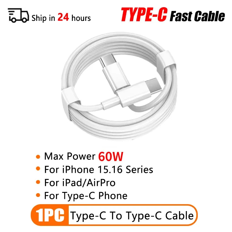 5Pcs PD 60W Original Fast Charging USB C Cable for iPhone 16 15 14 8 7 Plus 13 12 11 Pro XS Max XR X Type C USB A Charger Cable