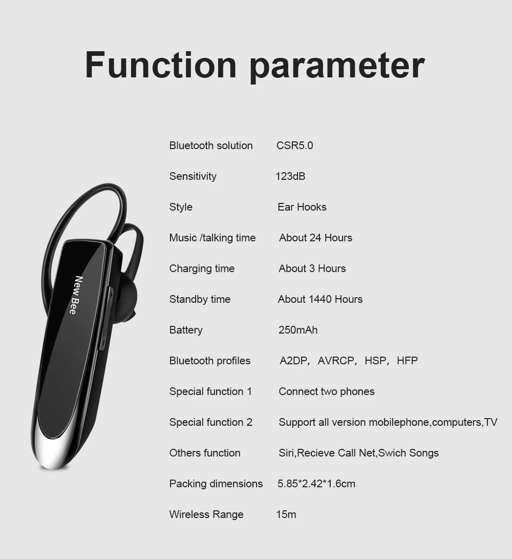 New Bee LC-B41 Bluetooth Wireless Headset V5. with Mic 24Hrs Talking Time