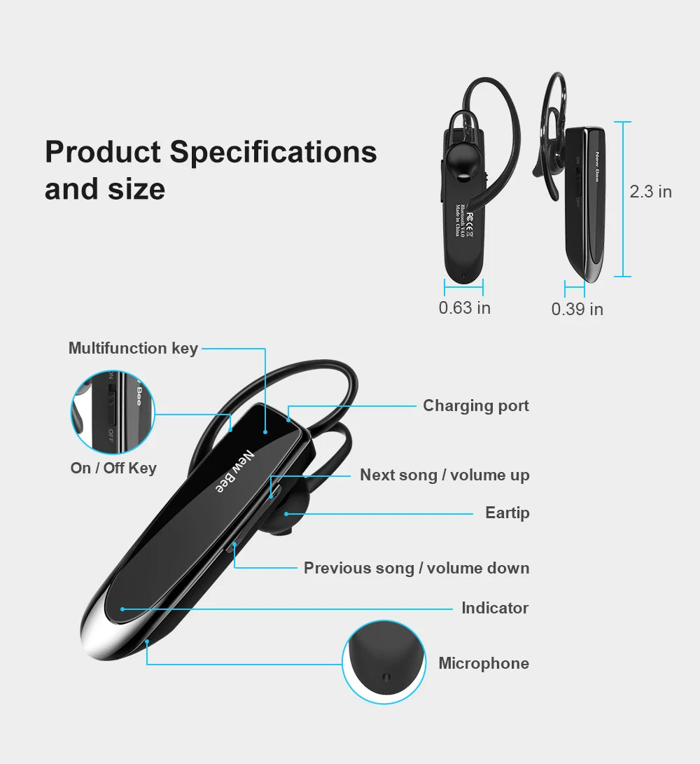 New Bee LC-B41 Bluetooth Wireless Headset V5. with Mic 24Hrs Talking Time