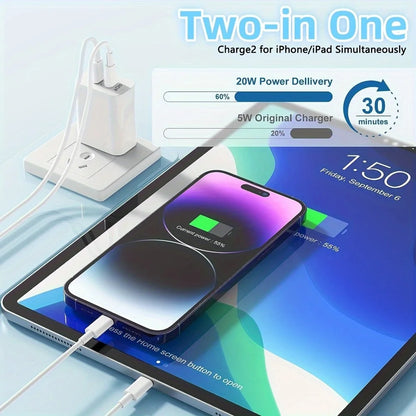 3pcs 20W+18W Fast Charging Dual Port USB C Power Adapter with 3.3ft Cable