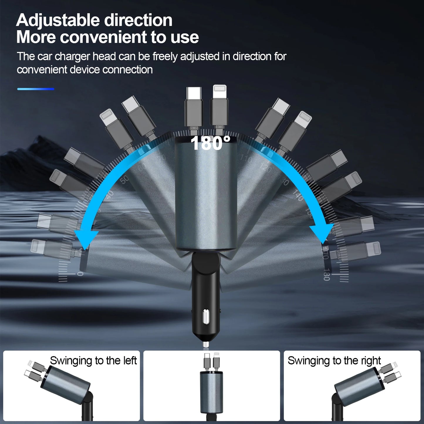 Retractable Car Charger, 4 in 1 Fast Charging Car Charger 100W