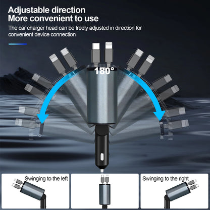 Retractable Car Charger, 4 in 1 Fast Charging Car Charger 100W