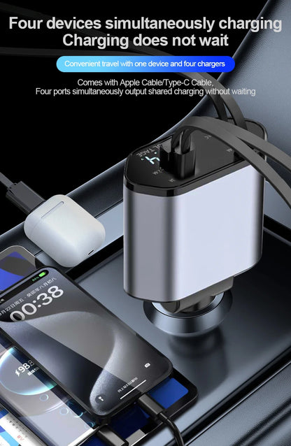 Retractable Car Charger, 4 in 1 Fast Charging Car Charger 100W