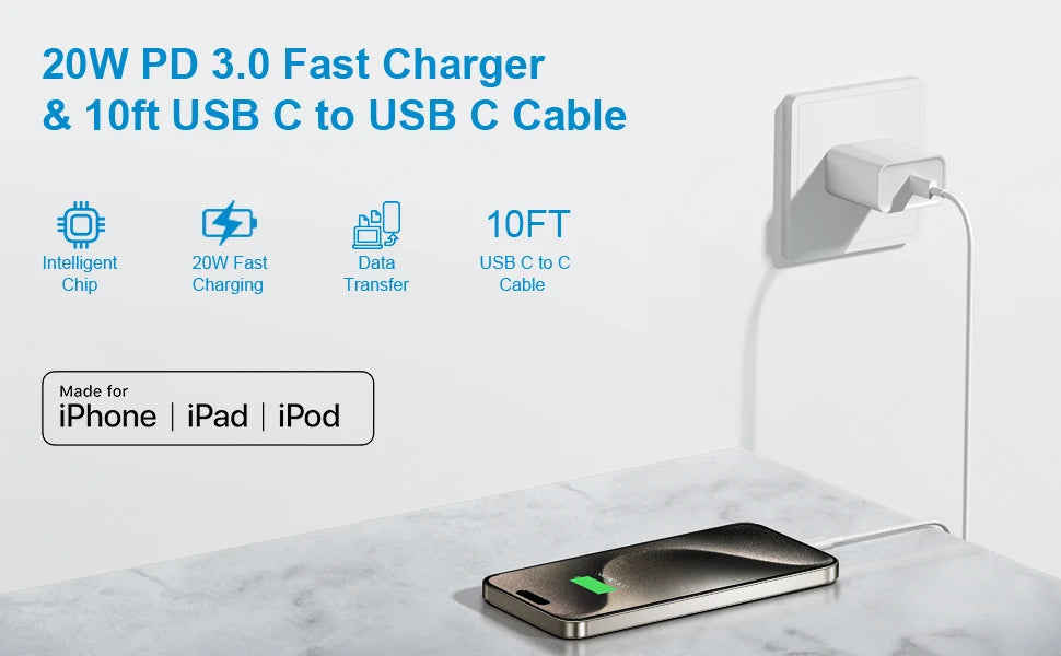 3 Pack 20W USB C Charger Block and Type C