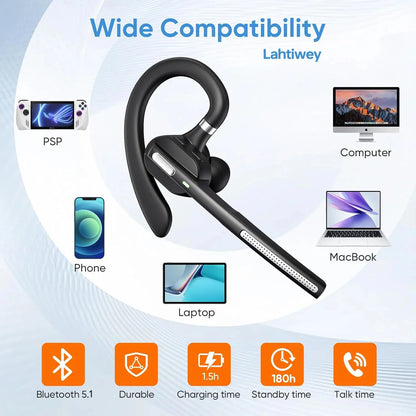 Bluetooth Headset with Noise-Cancelling Mic LED Charging Case