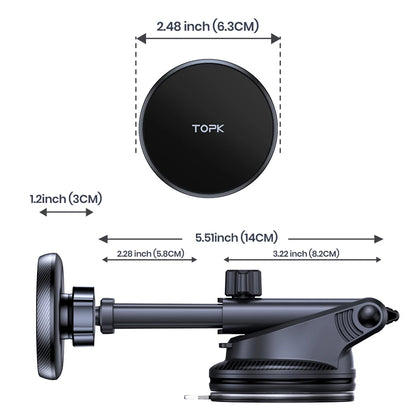 TOPK Fits MagSafe Car Mount for Universal Dashboard,