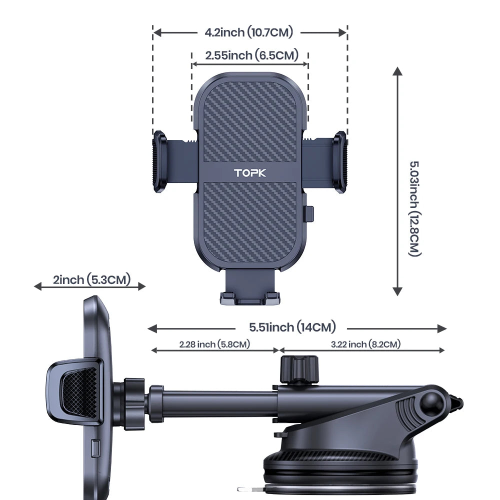 TOPK Car Phone Holder Mount Adjustable Cradle 360° Rotation