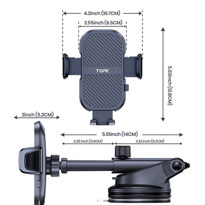 TOPK Car Phone Holder Mount Adjustable Cradle 360° Rotation