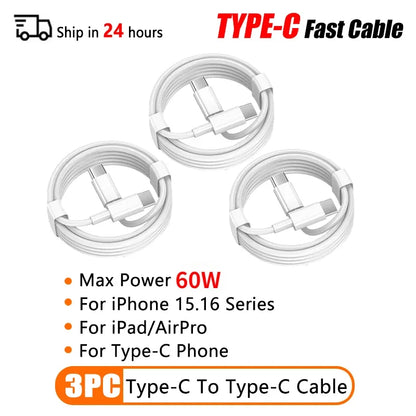 5Pcs PD 60W Original Fast Charging USB C Cable for iPhone 16 15 14 8 7 Plus 13 12 11 Pro XS Max XR X Type C USB A Charger Cable
