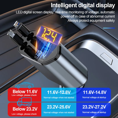 Retractable Car Charger, 4 in 1 Fast Charging Car Charger 100W