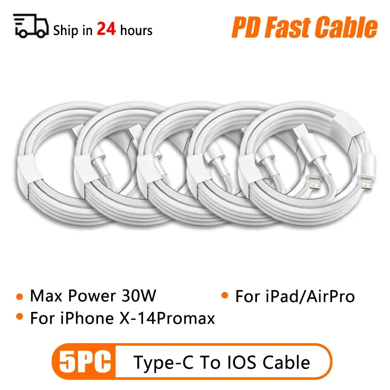 5Pcs PD 60W Original Fast Charging USB C Cable for iPhone 16 15 14 8 7 Plus 13 12 11 Pro XS Max XR X Type C USB A Charger Cable