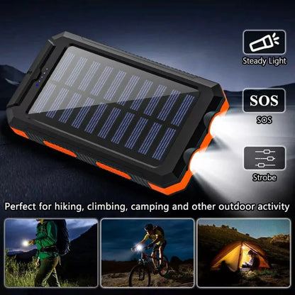 Power Bank 20000mah Solar Panel Dual USB - SOS Light Flash Compass