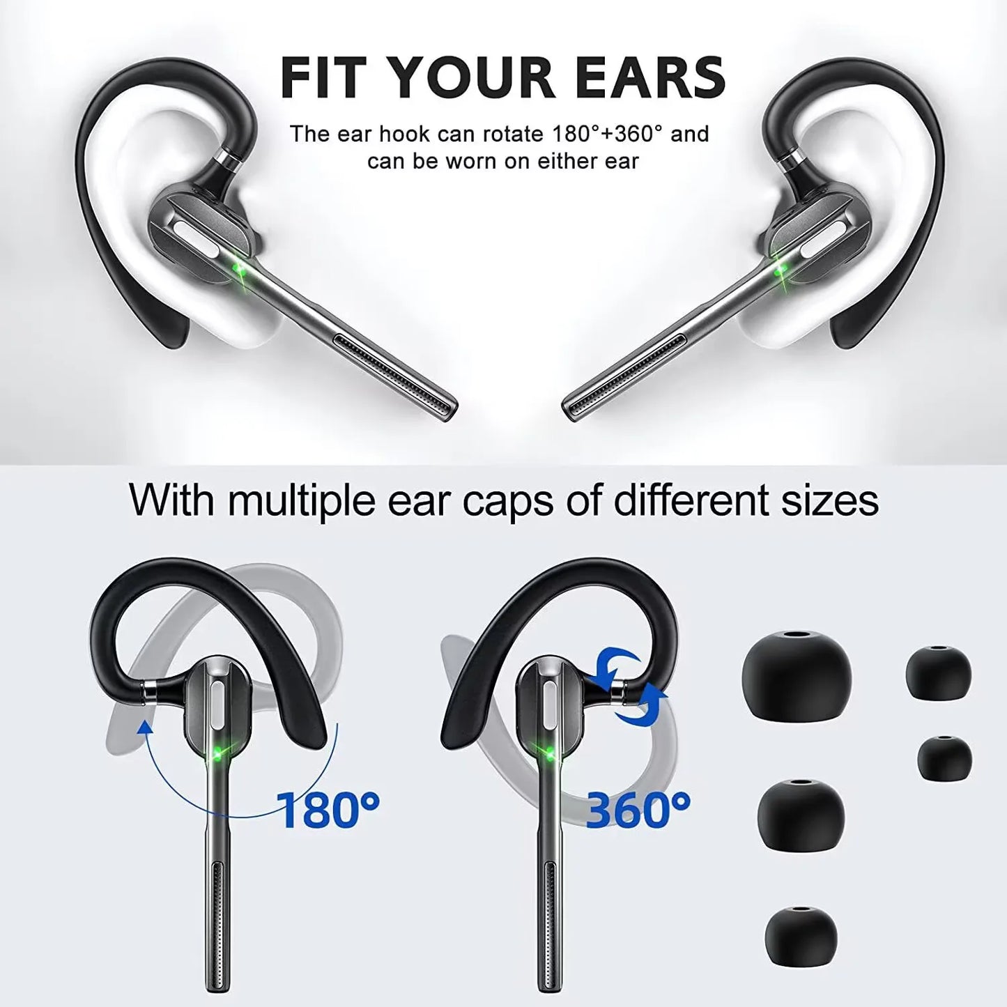 Bluetooth Headset with Noise-Cancelling Mic LED Charging Case