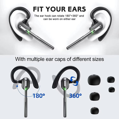 Bluetooth Headset with Noise-Cancelling Mic LED Charging Case