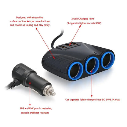12V Splitter USB Plug Car Charger