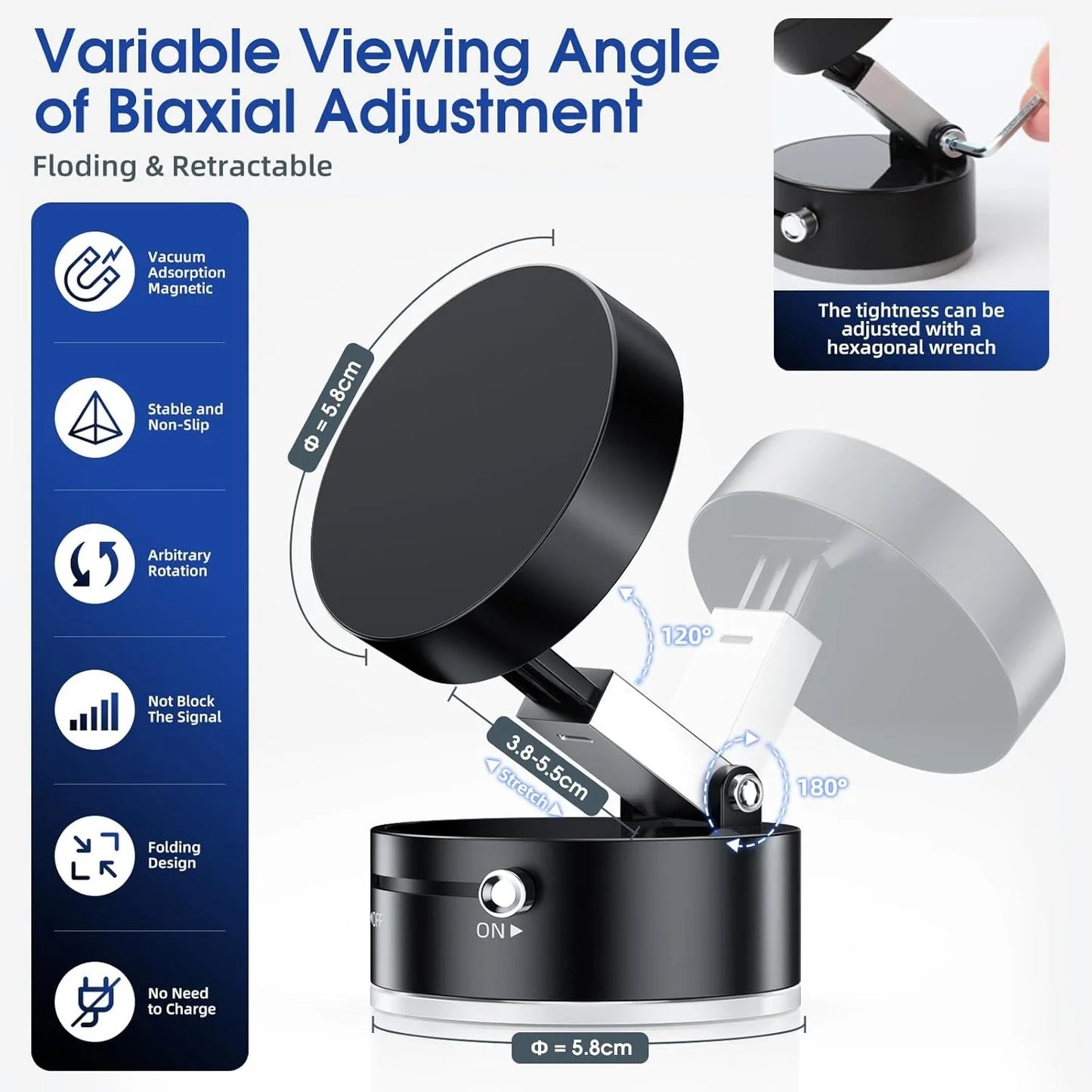 2025 New Model 360-Degree Rotating Aluminum Alloy Magnetic Vacuum Suction Cup