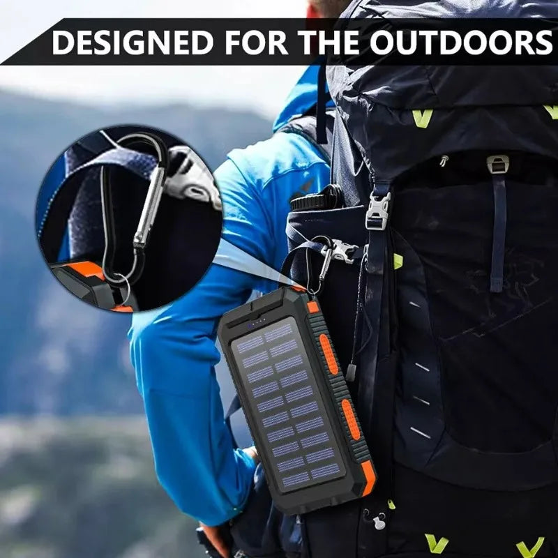 Power Bank 20000mah Solar Panel Dual USB - SOS Light Flash Compass