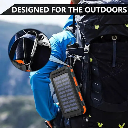 Power Bank 20000mah Solar Panel Dual USB - SOS Light Flash Compass