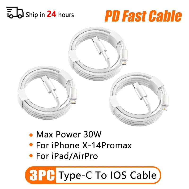 5Pcs PD 60W Original Fast Charging USB C Cable for iPhone 16 15 14 8 7 Plus 13 12 11 Pro XS Max XR X Type C USB A Charger Cable