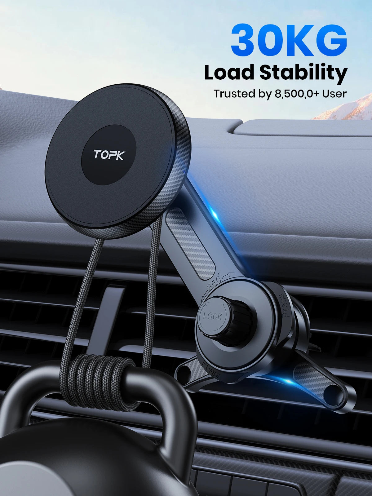 TOPK Fits MagSafe Car Phone Holder, Strong Magnetic