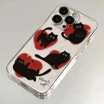 Ins Lovely Love Heart Black Cat Case for Samsung