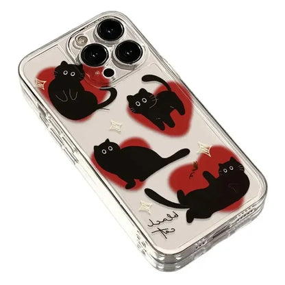 Ins Lovely Love Heart Black Cat Case for Samsung