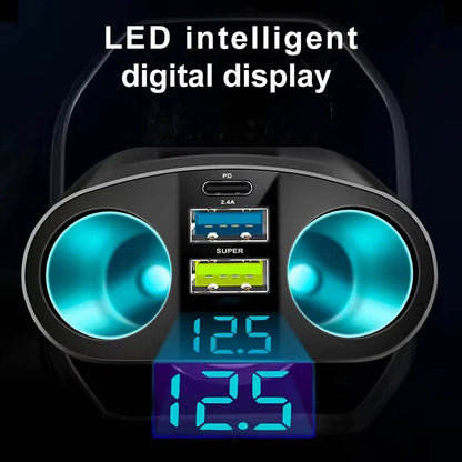 3-port Pd Type C Car Charger, Fast Charging, Cigarette Lighter With Digital Display
