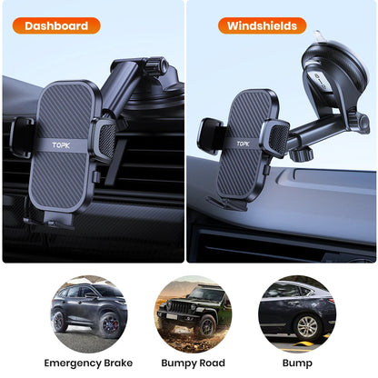 TOPK Car Phone Holder Mount Adjustable Cradle 360° Rotation