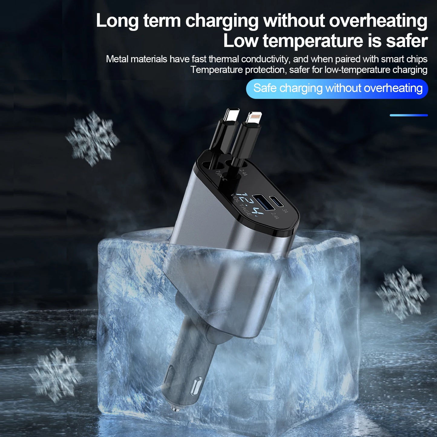 Retractable Car Charger, 4 in 1 Fast Charging Car Charger 100W