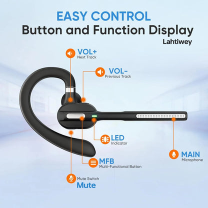 Bluetooth Headset with Noise-Cancelling Mic LED Charging Case