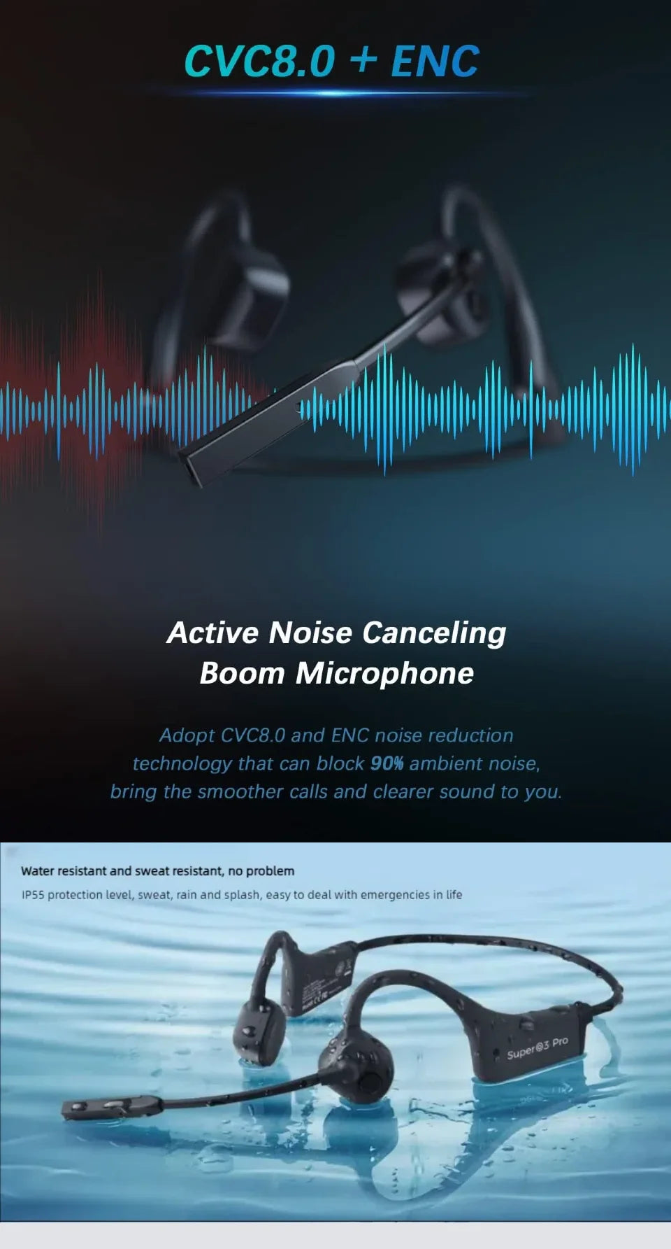 Super Q3 & Lite Pro Wireless Bone Conduction with Microphone