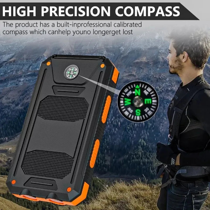 Power Bank 20000mah Solar Panel Dual USB - SOS Light Flash Compass