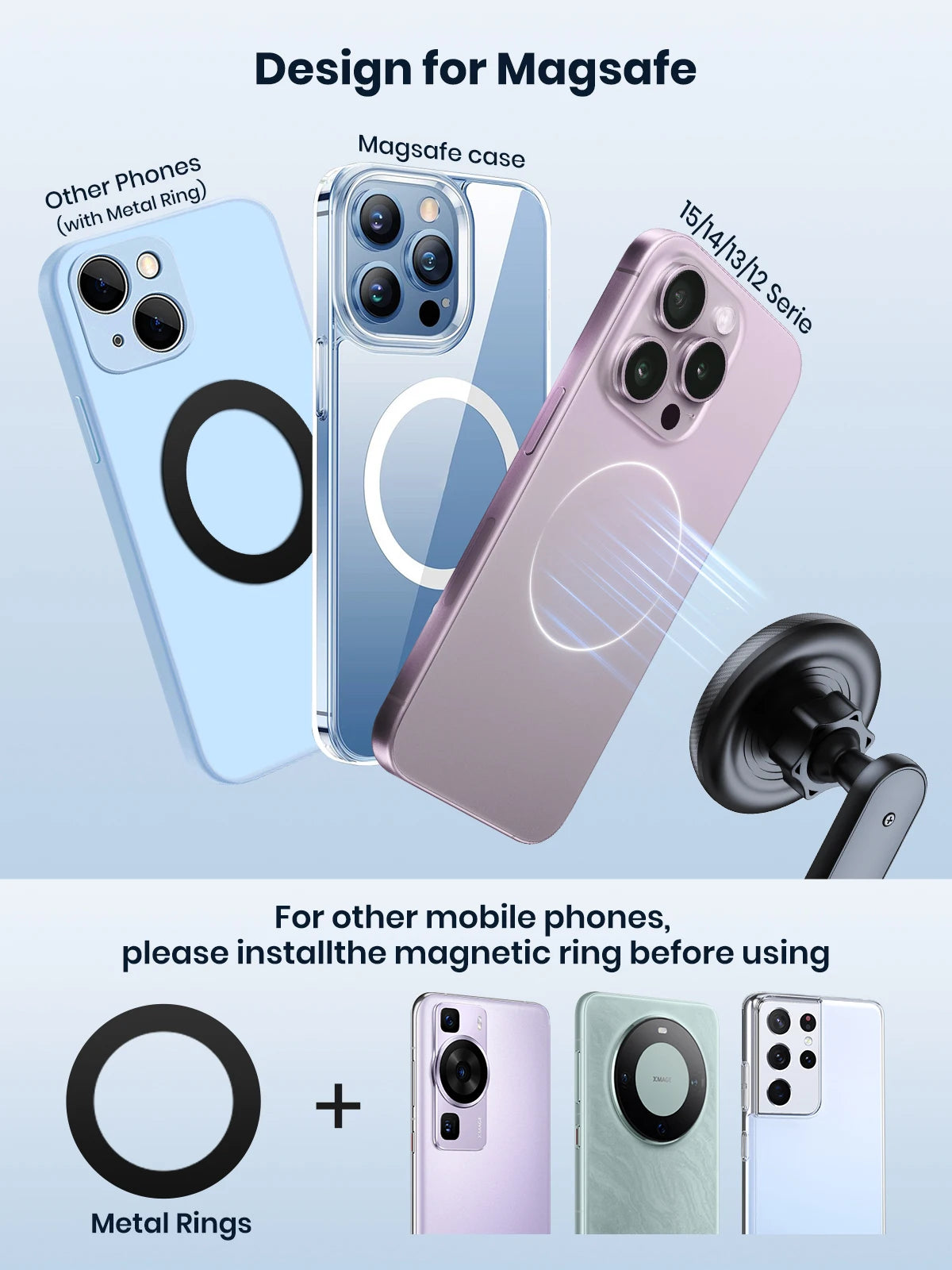 TOPK Fits MagSafe Car Phone Holder, Strong Magnetic