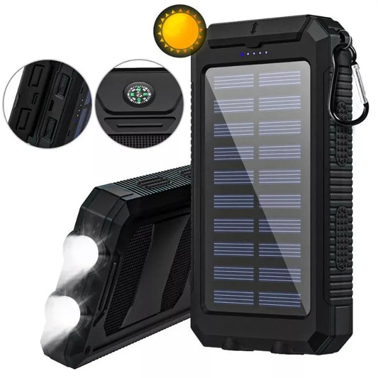 Power Bank 20000mah Solar Panel Dual USB - SOS Light Flash Compass