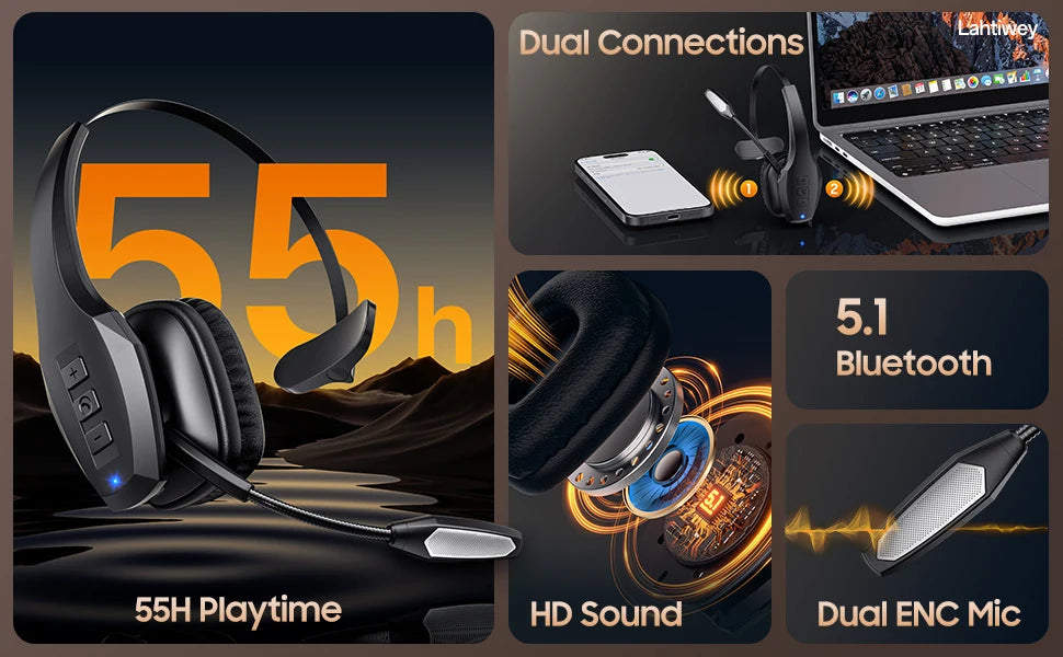 Trucker  Headphones 55H of Talk Time All-Day Comfort