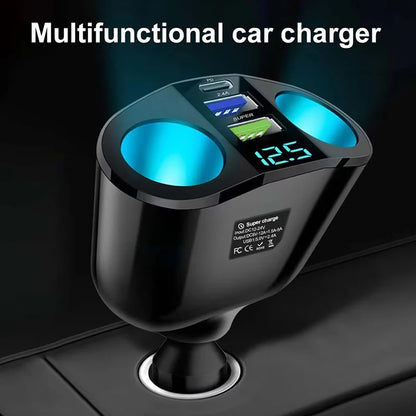 3-port Pd Type C Car Charger, Fast Charging, Cigarette Lighter With Digital Display