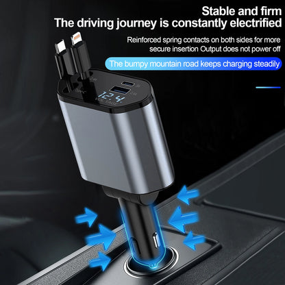 Retractable Car Charger, 4 in 1 Fast Charging Car Charger 100W