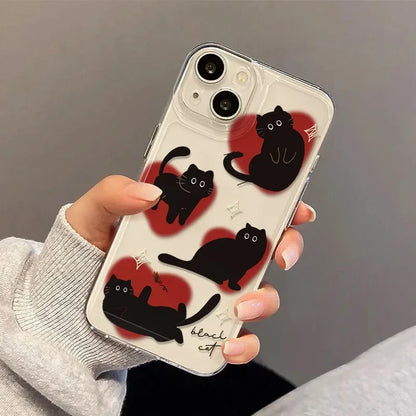 Ins Lovely Love Heart Black Cat Case for Samsung