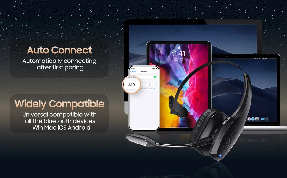 Trucker Bluetooth Headset, Wireless Headset with Mic