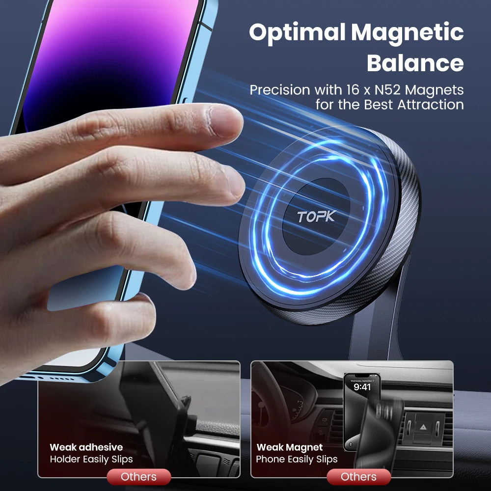 TOPK for MagSafe Car Phone Mount, Strong Magnet 360°