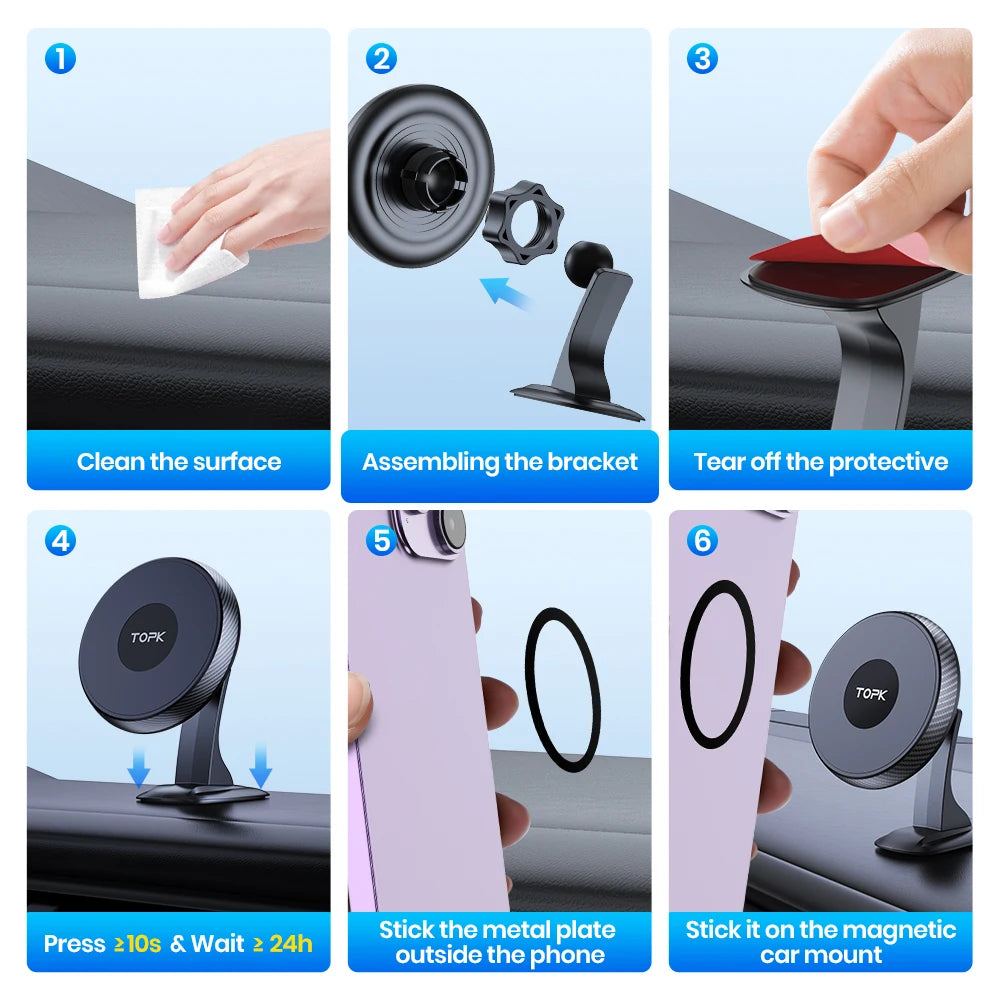 TOPK for MagSafe Car Phone Mount, Strong Magnet 360°