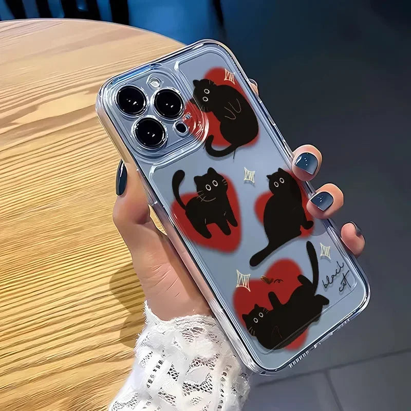 Ins Lovely Love Heart Black Cat Case for Samsung