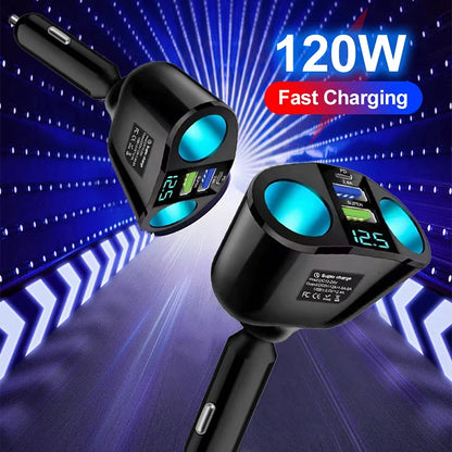 3-port Pd Type C Car Charger, Fast Charging, Cigarette Lighter With Digital Display