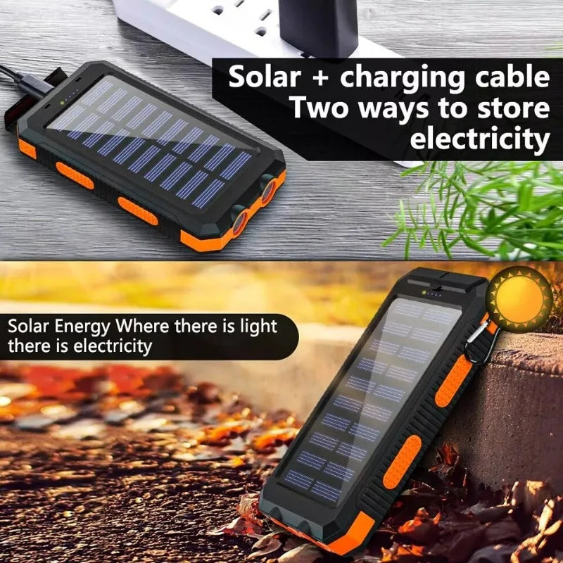 Power Bank 20000mah Solar Panel Dual USB - SOS Light Flash Compass