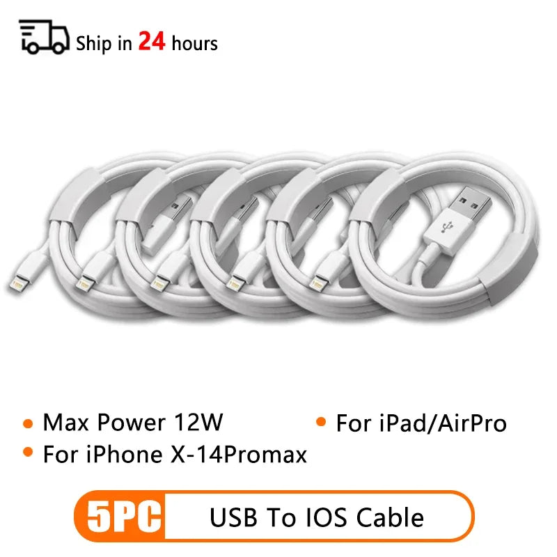 5Pcs PD 60W Original Fast Charging USB C Cable for iPhone 16 15 14 8 7 Plus 13 12 11 Pro XS Max XR X Type C USB A Charger Cable