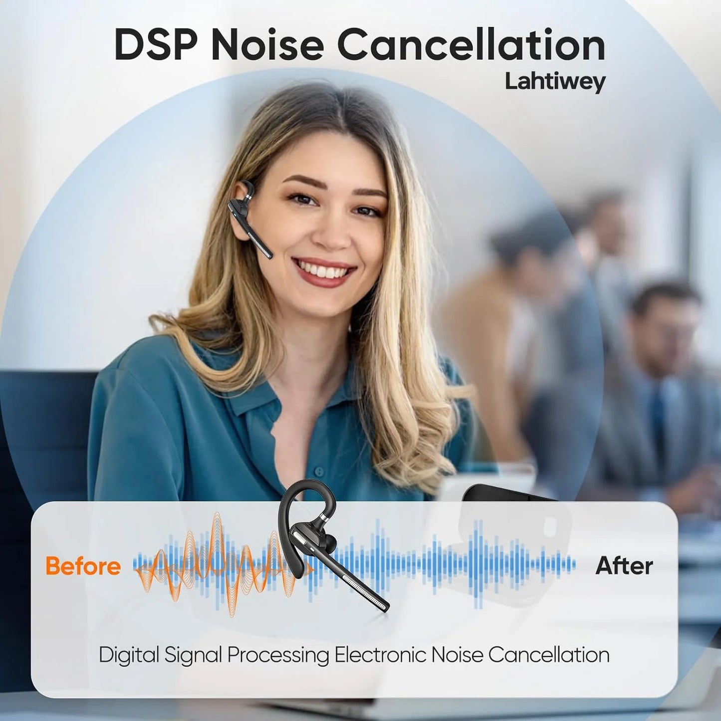 Bluetooth Headset with Noise-Cancelling Mic LED Charging Case